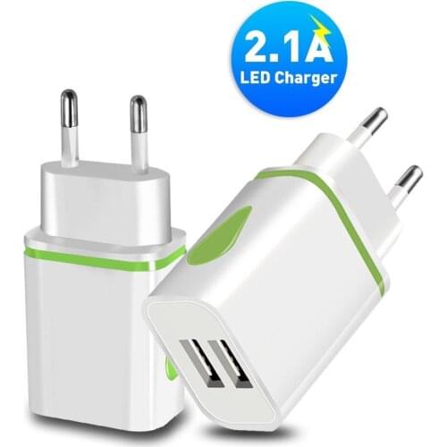 Universal 5V 2.1A Multi-Color Travel Phone Fast Charger Mini Portable Dual USB Ports LED Indicator Fast Charging Charger US/EU P