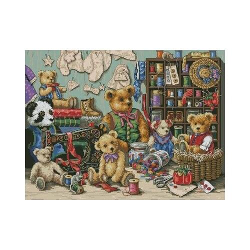 Higher quality cotton threads Top Quality Lovely Counted Cross Stitch Kit Buttons and Bears Bear Family dim 35151