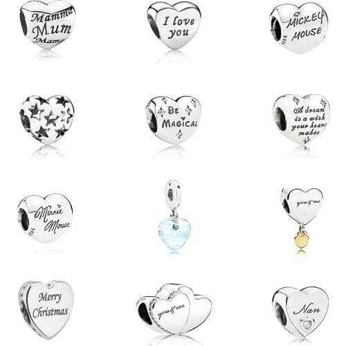 High-quality Fashion 925 Silver And Blue Heart Pendant, I Love You, Christmas, Hollow Star Charm Diy Original Womens Jewelry