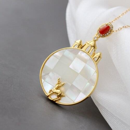 Natural Pearl Shellfish 925 Sterling Silver Pendant Classical Castle 18K Gold Plated Female Wedding Party Fine Jewelry Gift