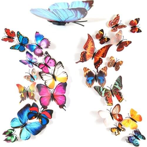 12pcs/lot Colorful Butterfly Fridge Magnets 3D Butterfly Design Art Stickers Room Magnetic Home Decor DIY Wall Decoration
