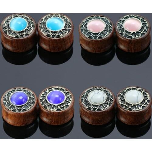 2PCS Fashion Wood Ear Plugs Flesh Tunnels Natural Rose Wood Stone Ear Expanders Stretchers Tragus Tapers Body Jewelry Men Women