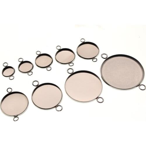 20pcs Stainless Steel Bracelet Earring Connector Settings Cabochon Base Bezel Trays Blank Fit 6-30mm Glass Cabochons Cameo DIY