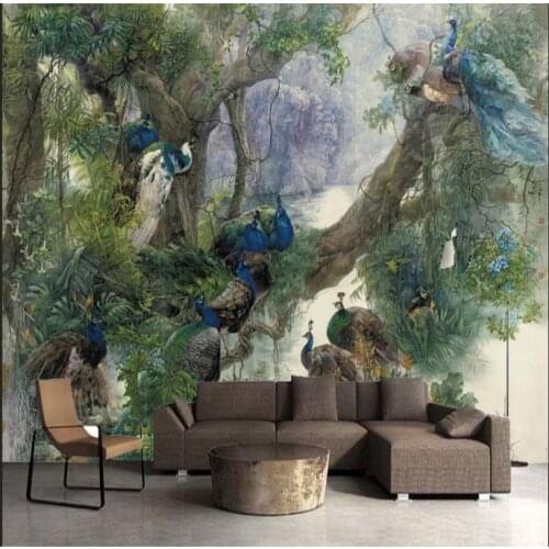 Milofi custom 3D photo wallpaper mural non-woven Chinese style living room bedroom peacock forest background wall