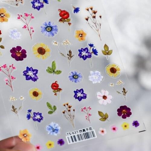 3D nail stickers imitation dried flower nail decoration decals Nail Stickers Wholesale new craft high-quality ultra-thin