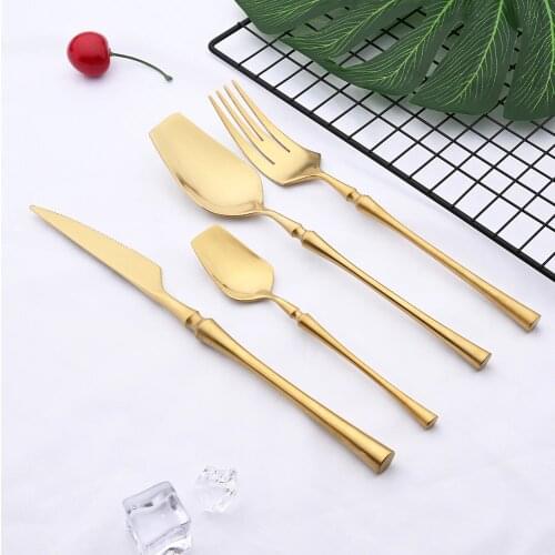 304 Stainless Steel 4Pcs Gold Cutlery Set Tableware Dinnerware Set Matte Knife Fork Spoon Flatware Silverware Wedding Set