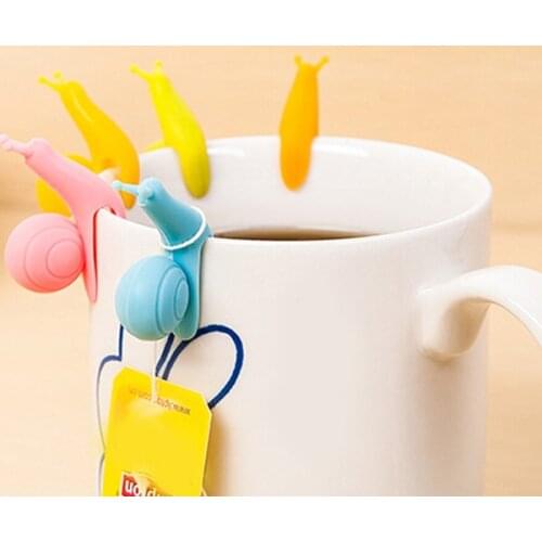 5pcs/lot Cute Snail Shape Silicone Tea Bag Holder Cup Mug Candy Colors Gift Set 301-0428