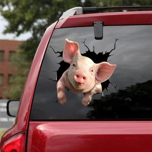 6PCS Wall Stickers Decals Pig Crack Car Sticker Pet Funny Puppy Decorations Window Paste Stickers Living Room Home Decor
