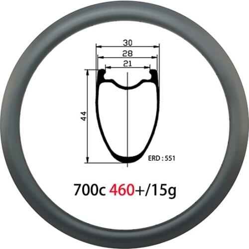 700c 460g clincher tubeless all road gravel disc 21mm inner width carbon rim 44mm deep 28mm wide UD 3K 12K matte glossy 24H 28H