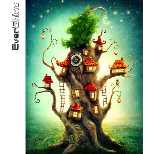 Evershine Diamond Painting House Cross Stitch Tree 5D DIY Full Square Round Diamond Embroidery Landscape Sale Handmade Gift