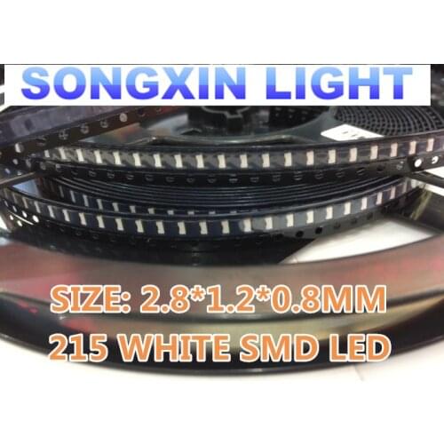 200PCS 215 White SMD LED 6000-9000k Side View 2.8*1.2*0.8mm Emitting Super Bright Light emitting diode Lamp bead 2810 2812 leds