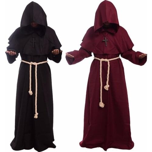 Free shipping Monk Hooded Robes Cloak Cape Friar Medieval Renaissance Priest Men Costume COS