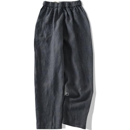 Pure linen yarn dyed stripe lengthened oversized radish pants loose and comfortable to wear womens Hemp pants casual pants 311