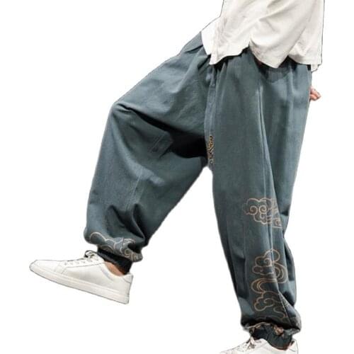 Chinese Style Retro Print Pants Men Clothing Autumn Fashion Clothes Loose Casual Pants Plus Size Harem Pants
