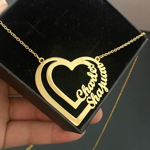 Noelia Fashion Custom Name Necklace Personalized Double Love Pendant Heart shaped Letter Necklace Girlfriend Women Jewelry Gift