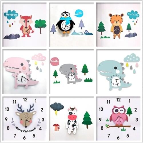 Dinosaur Children Wall Clock Modern Design ins 3D DIY Cartoon Kindergarten Mute Reloj de Pared Kids Living Room Home Decoration