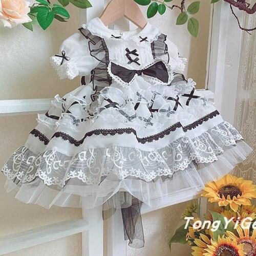 Baby girl summer vintage Spanish England ball gowmn dress kids mesh stitching bow birthday party princess dress