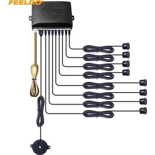 FEELDO Car 8 Parking Sensors Reverse Backup Radar 22mm 4 Front 4 Rear Beep Alarm Detector #HQ1549