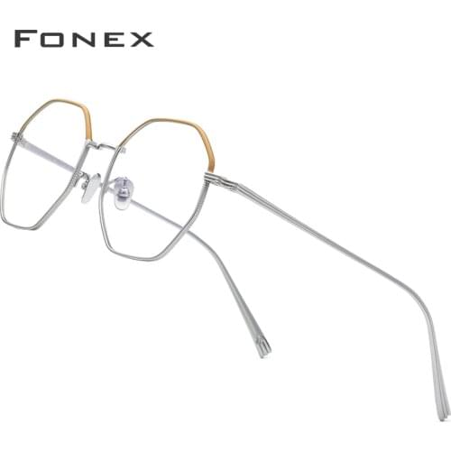 FONEX Pure Titanium Glasses Frame Men Ultralight Polygon Myopia Optical Prescription Eyeglasses Frame Women Female Eyewear 880