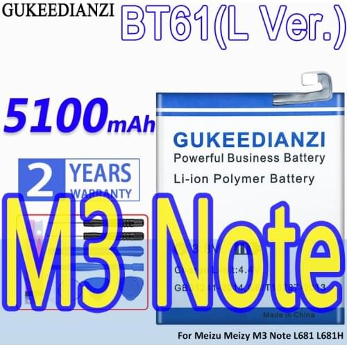 GUKEEDIANZI BT61 (L version) Phone Battery For Meizu Meizy M3 Note L681 L681H Rechargeable High Capavity 4900mAh Battery