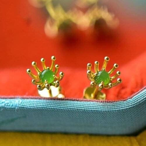Natural Hetian Jade Blooming Little Daisy Stud Earrings S925 Sterling Silver Jasper Flower Stud Earrings Small Mori Girl Ornamen