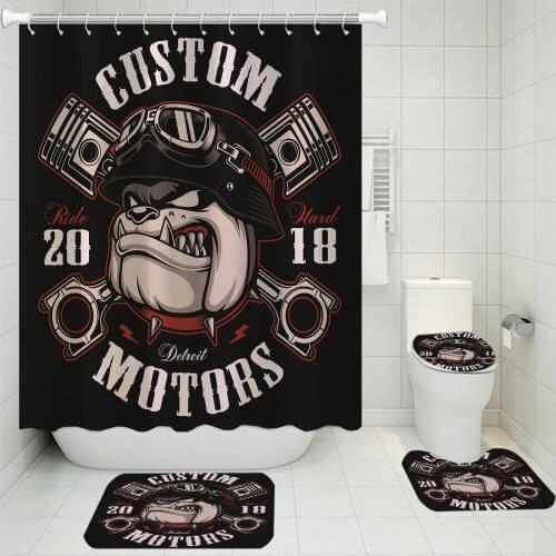 3/4 Pieces Extreme Sport Shower Curtains Sets Racing Car Carpet Christmas Gift Toilet Mat 3D Print Bulldog Pug Bathroom Set