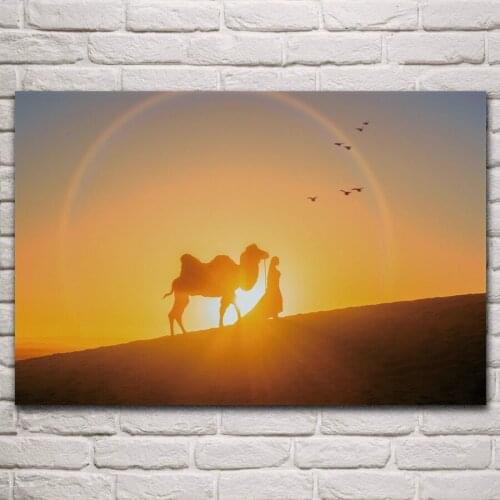 Beautiful Desert poem woman Warm Sunset Bird Camel posters on the wall picture home living room decoration for bedroom KM943