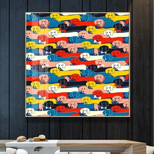 Colorful dogs wall art abstract animals canvas painting for kids room living room wall decoration scandinavian style posters
