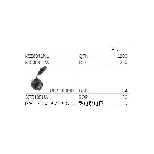 KSZ8041NL 1200pcs B1205S-1W 250pcs USB2.0 IP67 34 XTR105UA 20pcs 2200/50V 1635 225pcs Electronic compo A total of five types