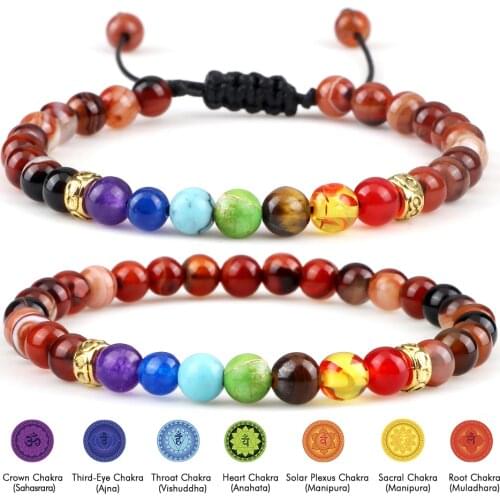 Hot 7 Chakra Yoga Beads Bracelets Men 6mm Natural Stone Agates Strand Reiki Healing Balance Bracelet&Bangle Women Energy Jewelry