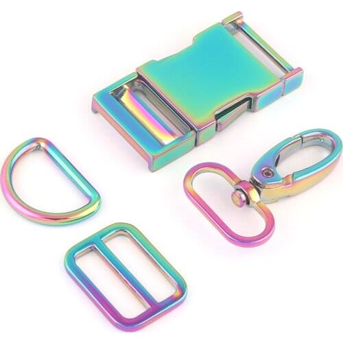 25mm Rainbow Metal Adjuster Slide Release Buckle,D Ring Strap Swivel Clasps Dog Collar Hardware Making Purse Backpack Webbing