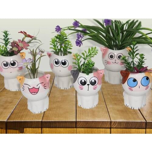 Cute Cat Flower Pot Plant Pot Flower Vase Ornaments Home Decor Garden Decoration Bonsai Ceramic Planter Succulent Pot