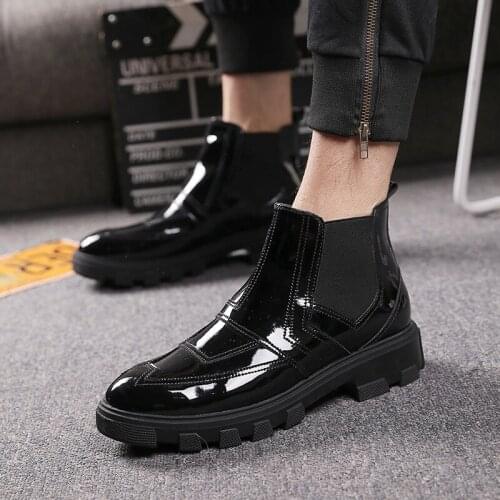 British style men leisure party banquet dress chelsea boots patent leather shoes black platform boot spring autumn ankle botas