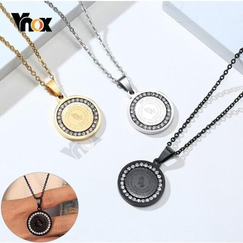 Vnox Men Women Bible Verse Prayer Necklace with Free Chain 20" Christian Jewelry Praying Hands Coin Medal Pendant