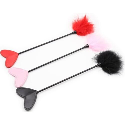 New Erotic Bdsm Feather Tickled Whip Bondage Punish Fetish Leather Spanking Paddle Play Flogger Lover Riding Crop Pony Sex Toys
