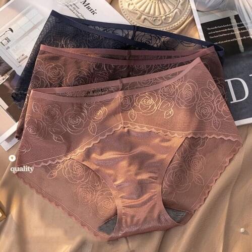 Wasteheart Aututmn New Women Fashion Nylon Cotton Mid Waist Panties Underwear Lingerie Lace Seamless Briefs Underpants F