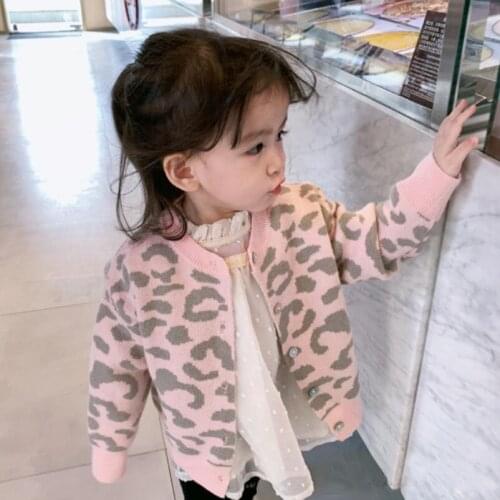 Autumn Baby Sweater Toddler Clothes Kids Knitted Sweater Korean Boys Girls Cardigan Long Sleeve Leopard Print Girls Jacket Coat