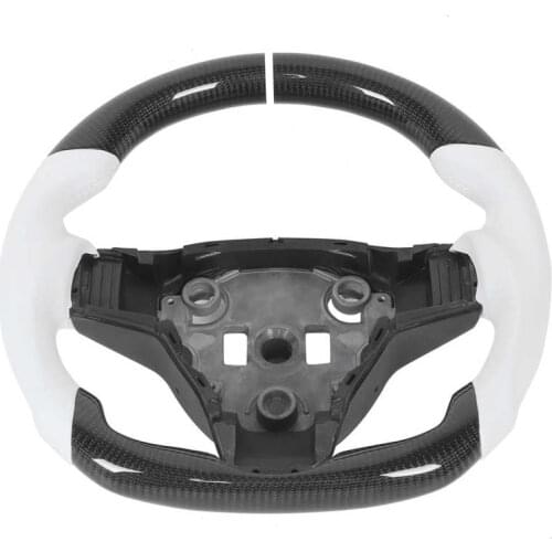 Carbon Fiber Steering Wheel Nappa Leather w/White Stripe Fit for Tesla Model 3 2017 2018 2019 2020 Steering Wheel Replacement