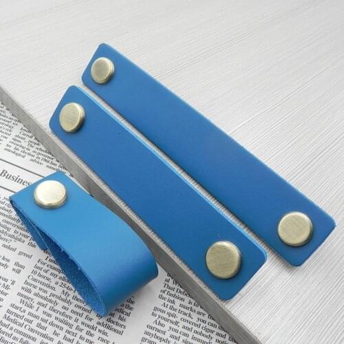 Blue Leather Handles For Cabinets Door Hardware Furniture Pull Knobs Drawer Wardrobe Cupboard Kitchen Decor