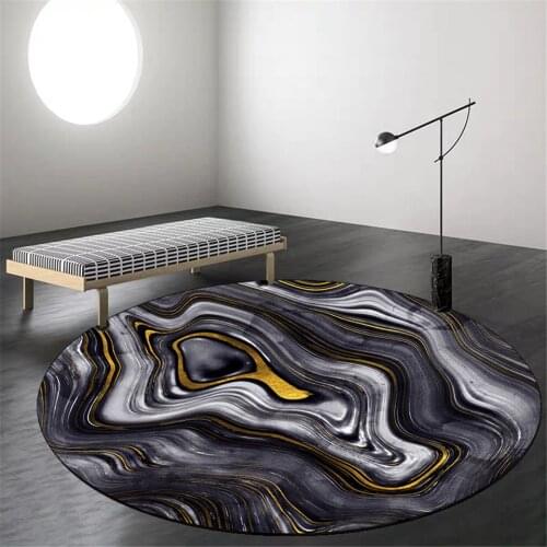 Nordic Dark Gray Gold Line Marble Round Rug Living Room 3D Black Abstract Carpet Chair Mat Carpet On The Floor Bedroom Luxury