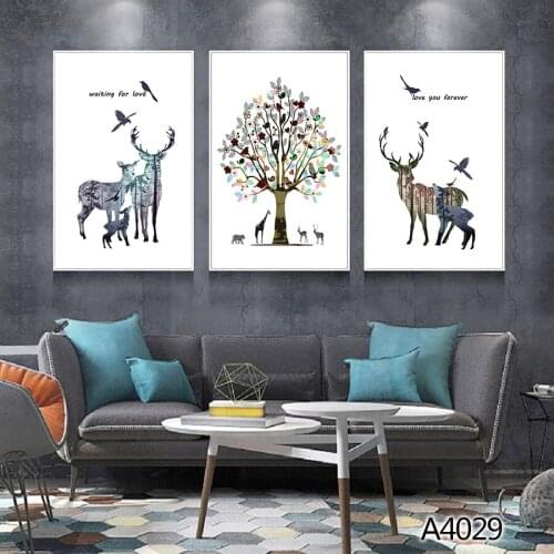 Modern Oil Painting Print on Canvas 3pcs Modular White and Black Cartoon Animal Canvas Printing Wall Art Picture for Home Decor
