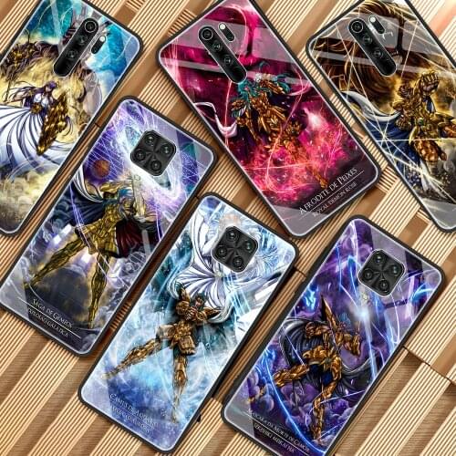 Glass Case For Xiaomi Redmi Note 9S 10 9 8 Pro 7 8T 9C Mi Poco X3 NFC 10T Lite 11 Soft Edge Phone Cover Saint Seiya Anime Funda