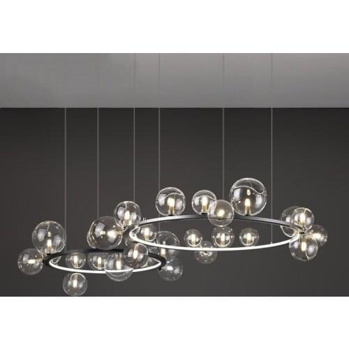 Dining Living Room LED Chandelier Black Or Silver Bedroom Round Creative Hanging Light Modern Home Clear Glass Ball Pendant Lamp