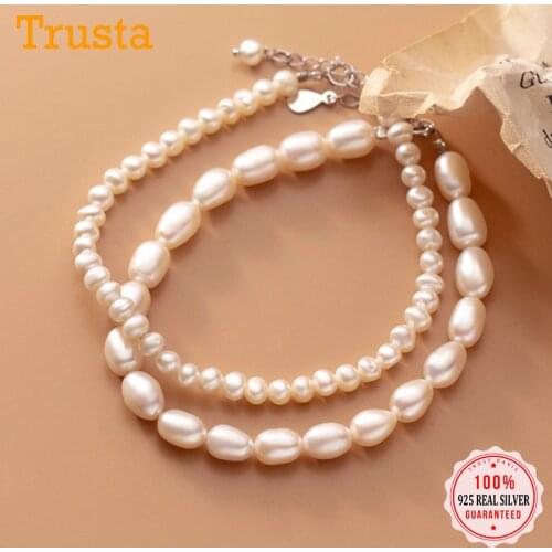 Trustdavis Luxury 925 Sterling Silver Fashion Sweet Irregular Baroque Pearl Chain Bracelet For Women Wedding Fine Jewelry DA2272
