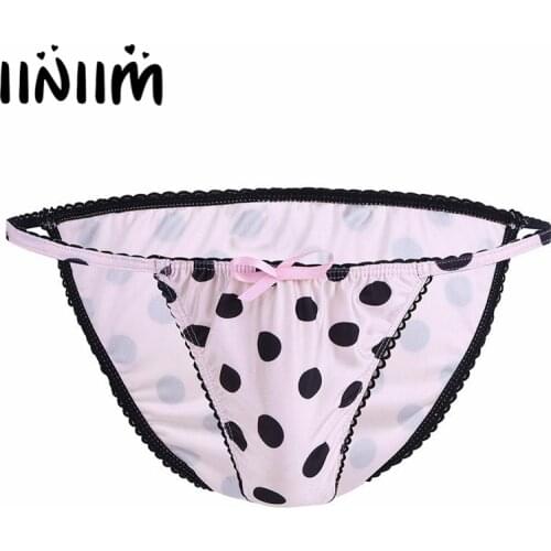 Iiniim Sexy Pink Mens Lingerie Polka Dots Bow Bikini Briefs Underwear Erotic Sexy Underpants Jockstraps Gay Male Loose Panties