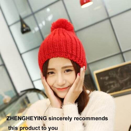 2019 New Pom Poms Womens Winter Hat Fashion Solid Plus Fleece Warm Hat Knitted Hat Hooded Cap Thick Hoodie Wholesale