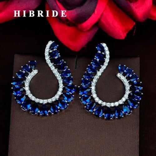 HIBRIDE Fashion Design Blue Water Drop White Gold Color Stud Earrings For Women Jewelry Wedding Gifts Boucle d'oreille E-820