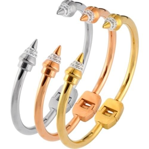 Fashion Brand Jewelry Personality Stainless Steel Metal Punk Bangles Bracelets Arrow Top Quality Womens Rivet Crystal Bracelet