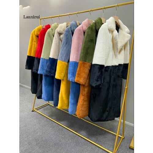 Winter Women High Quality Faux Rabbit Fur Coat Luxury Long Fur Coat Lapel OverCoat Thick Warm Plus Size Female Plush Coats