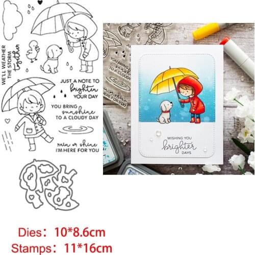 Umbrella Girl Clear Stamps and Metal Cutting Dies DIY Scrapbooking Photo Album Crafts Seal Punch Stencils Stamp and Die Sets